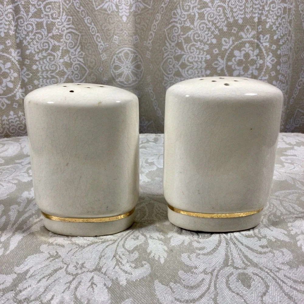 Vintage Ceramic Orange Flower Gold Gilt Salt and Pepper Shakers
